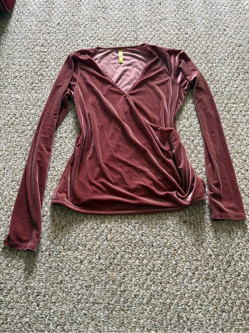 Betabrand Velvet Wrap Long-Sleeve Top in Wine